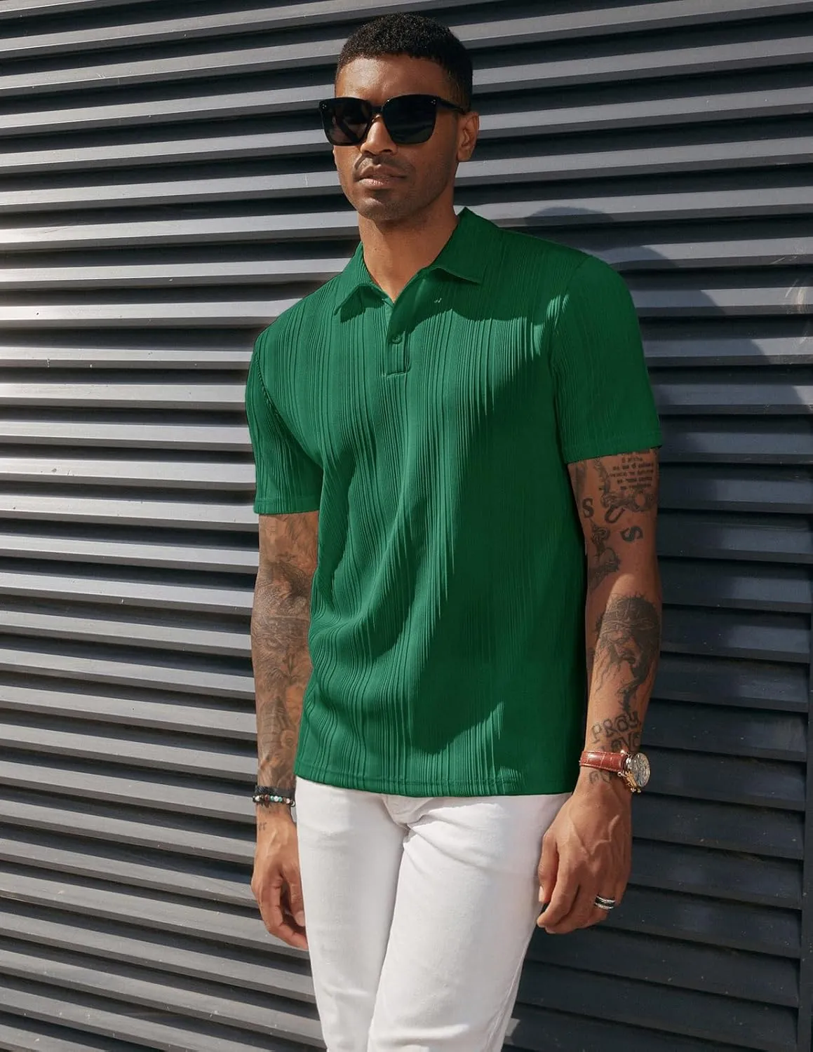 PJ PAUL JONES Mens Textured Knit Polo Shirts Regular Fit Stretchy Golf Shirts