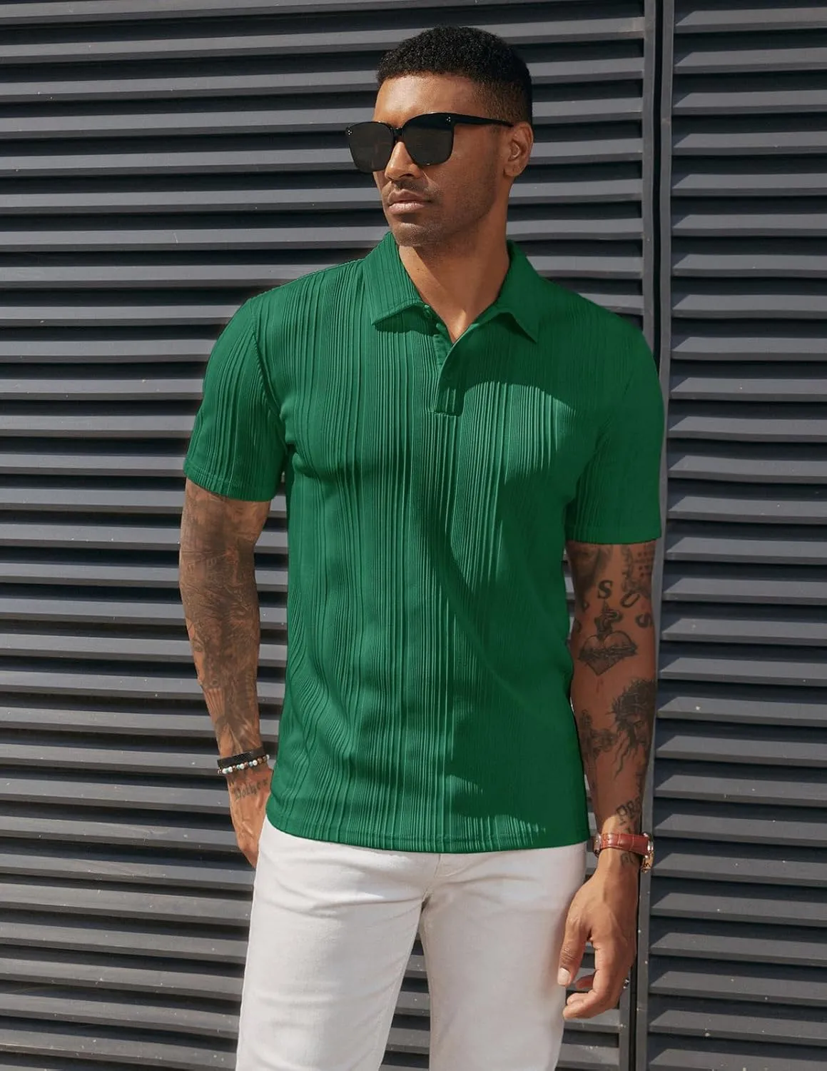 PJ PAUL JONES Mens Textured Knit Polo Shirts Regular Fit Stretchy Golf Shirts