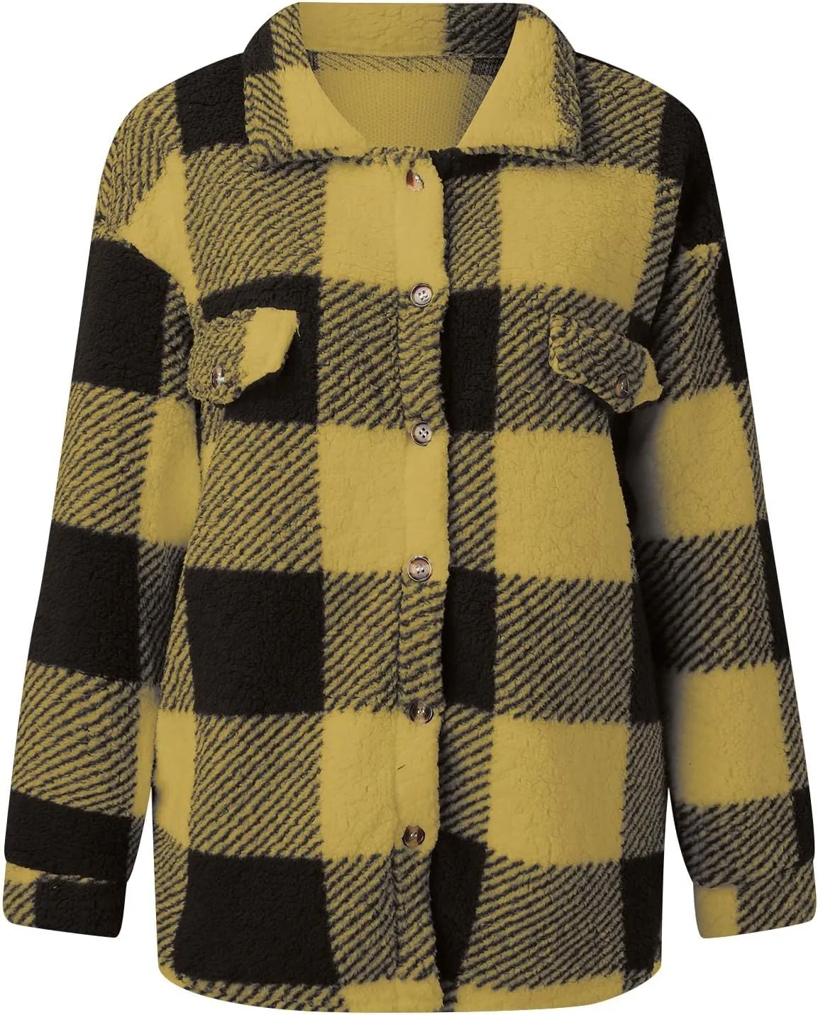 Plaid Jacket For Woman Oversized Fuzzy Sherpa Fleece Lined Flannel Shirt Jackets Casual Long Sleeve Button Down Shacket