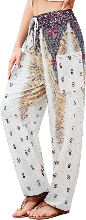 QIANXIZHAN Women's Harem Pants, Hippie Palazzo Pants Boho Joggers Yoga Clothes with Pockets