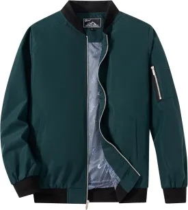 QLZ Men's Bomber Jackets Varsity Flight Jacket For Men Casual Lightweight Windbreaker Windproof Track Puffer Coat