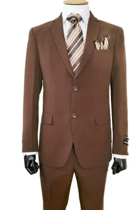 "Brown Slim-Fit Poplin Suit: The Classic Men's Look by Fortino Landi"