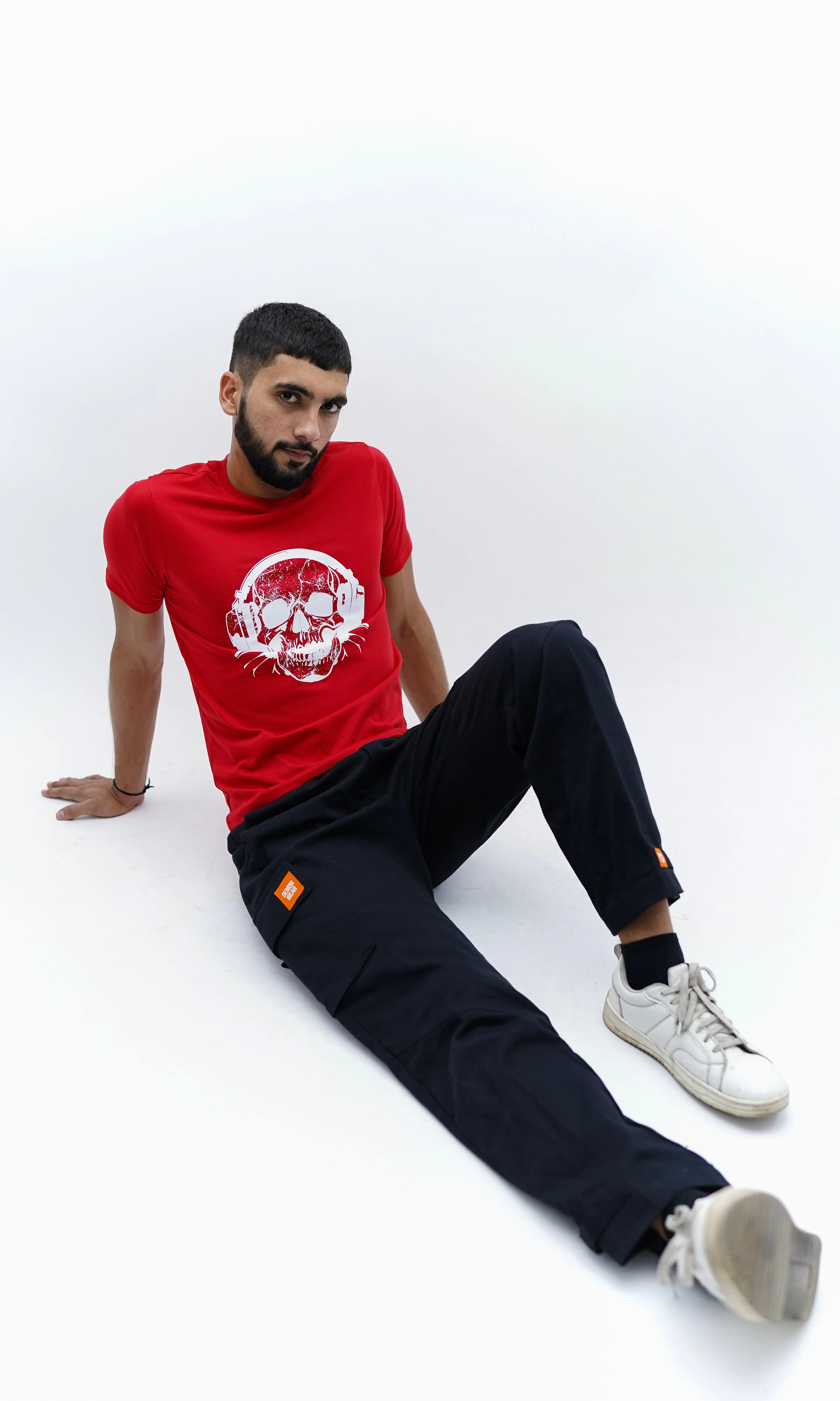"Headphone Skull" Relaxed Red T-Shirt By DemonWear for Him