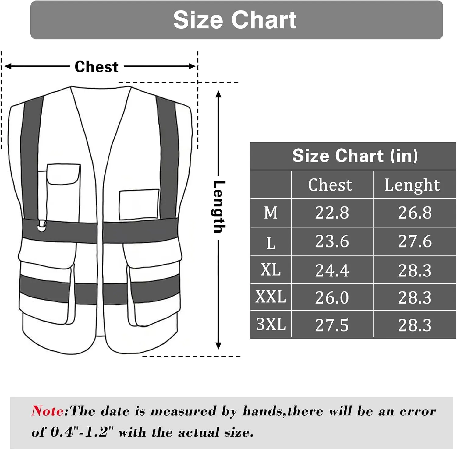 Reflective Safety Vest with Pockets High Visibility Sliver Strip for Men and Women (Black, X-Large)