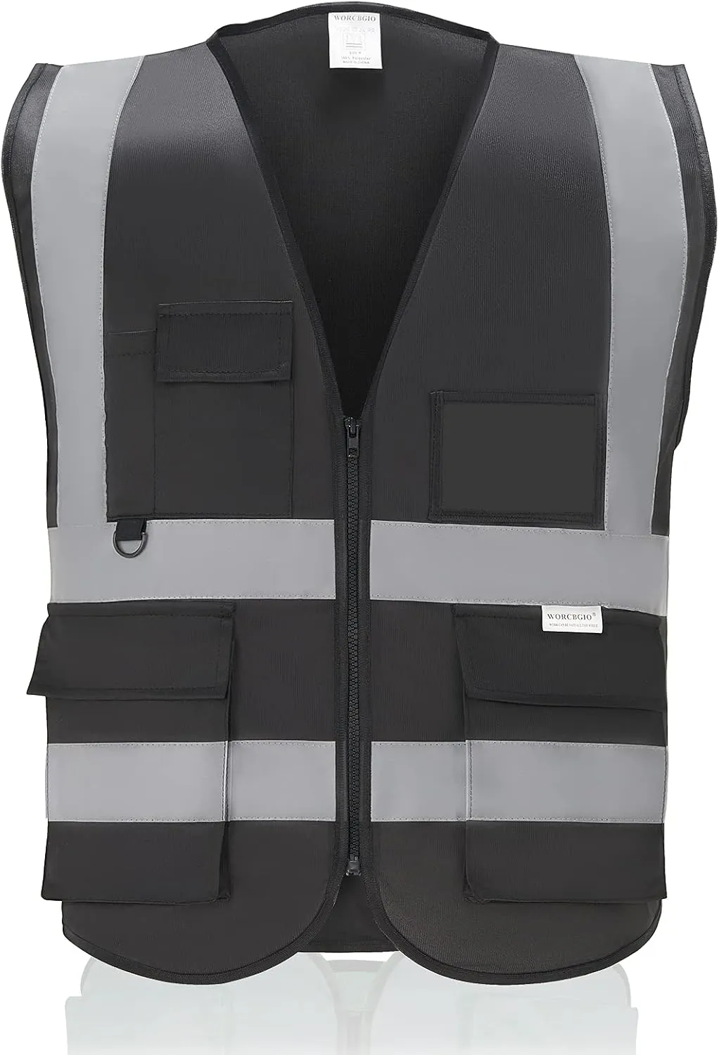 Reflective Safety Vest with Pockets High Visibility Sliver Strip for Men and Women (Black, X-Large)