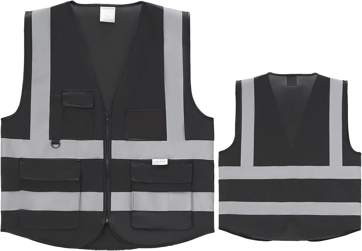 Reflective Safety Vest with Pockets High Visibility Sliver Strip for Men and Women (Black, X-Large)