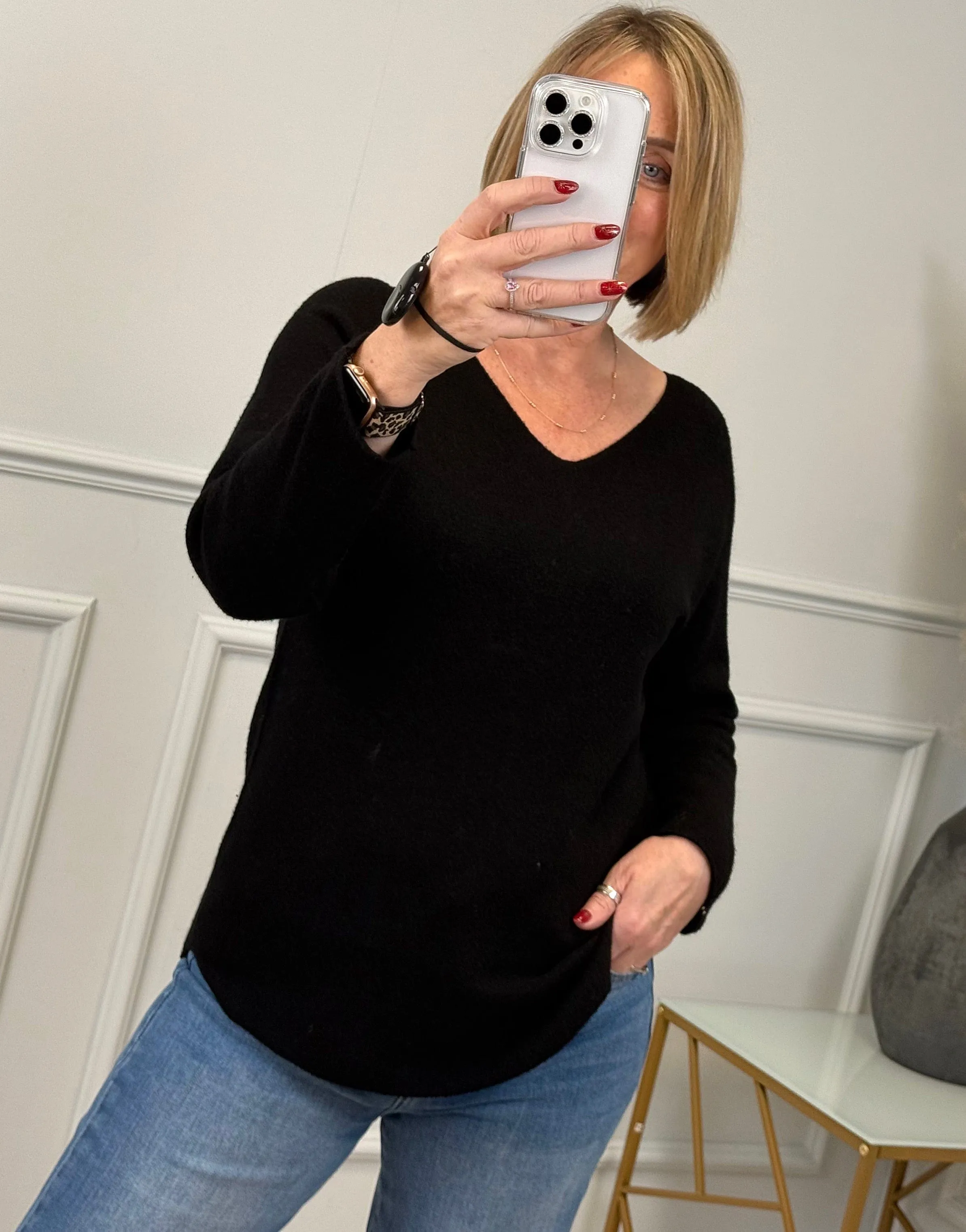 Sophia Soft Knit V-Neck Jumper 8-16 Black