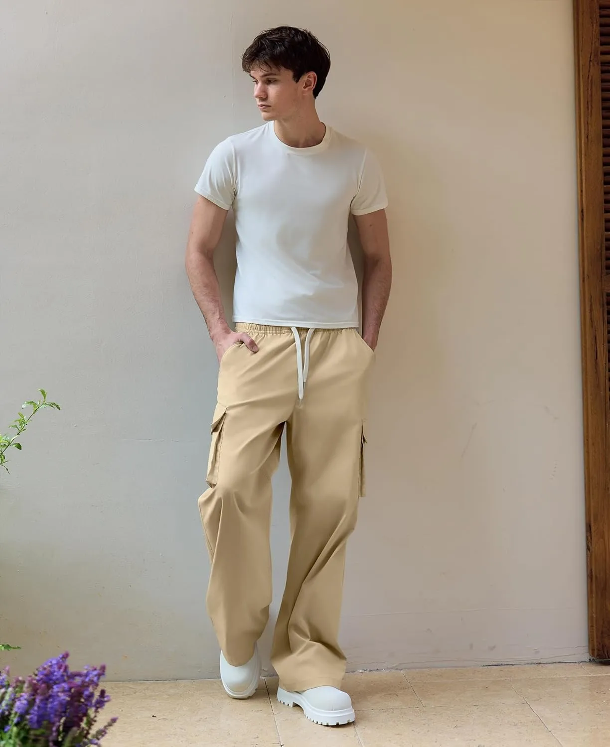 Susclude Mens Baggy Cargo Pants Big and Tall Wide Leg Sweatpants Summer Lightweight Elastic Waist Casual Pants for 2025