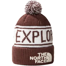 The North Face Accessories Mens Retro TNF Pom Beanie Coal Brown Gardenia White