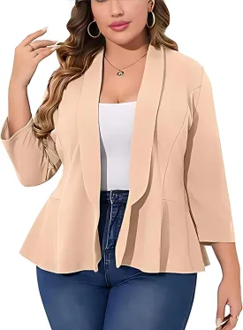 Trendy Blazers for Women Plus Size Open Front Ruffled Blazer Jacket Casual Business Cropped Blazer Cardigan
