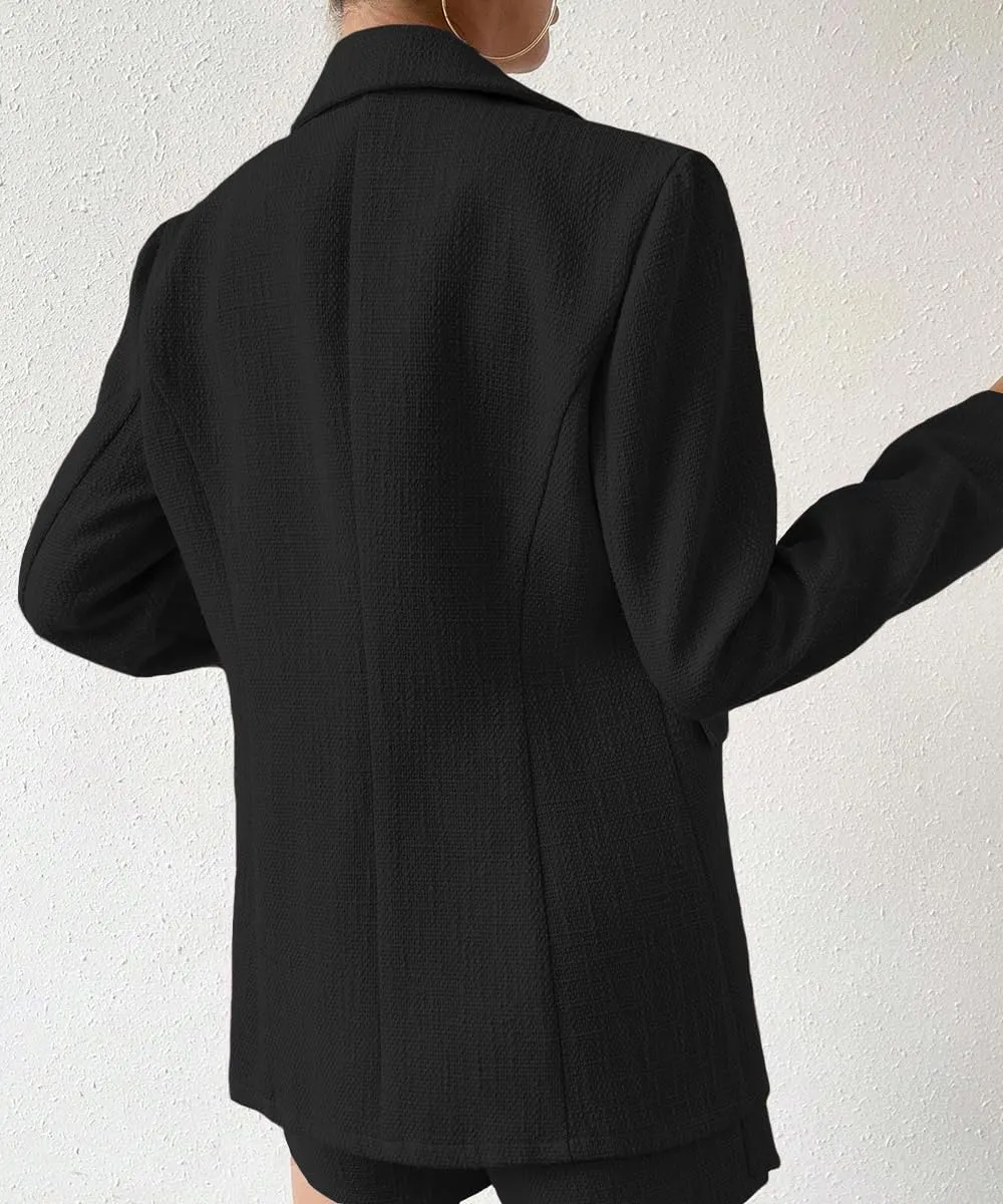 Tweed Blazer Jackets for Women 2023 New Fall Winter Fashion Blazer Open Front Work Jacket with Pocket