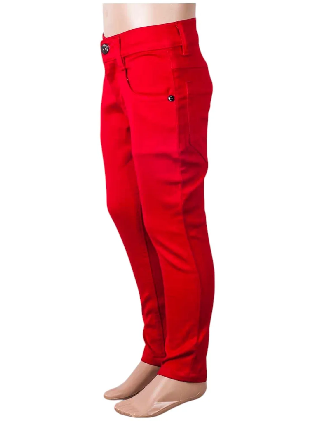Vibrant Red Slim-Fit Stretchable Pants for Girls