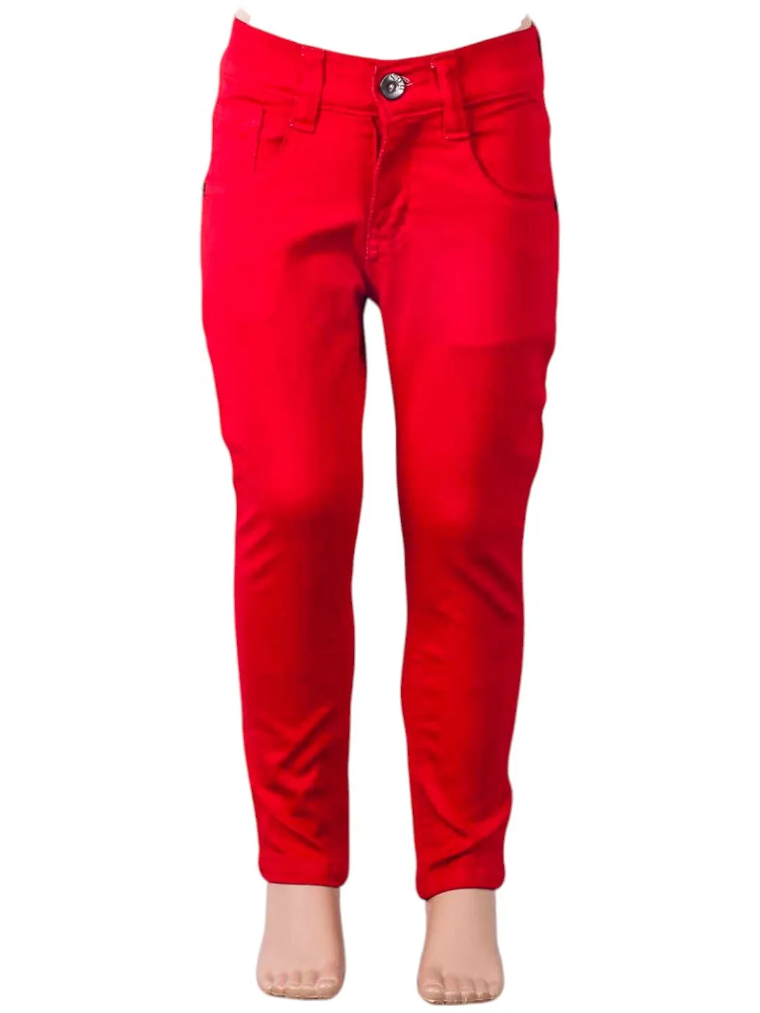 Vibrant Red Slim-Fit Stretchable Pants for Girls