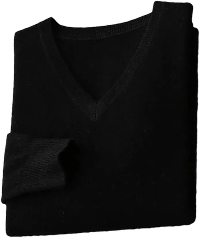 Vsadsau Men's Autumn and Winter Merino Wool Sweater V-Neck Knitted Casual Loose Pullover