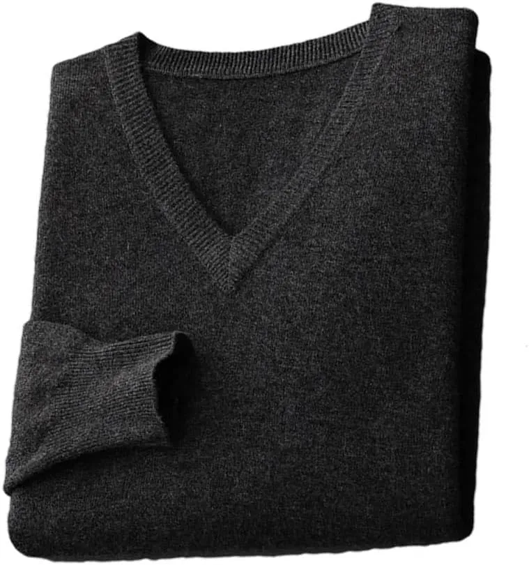 Vsadsau Men's Autumn and Winter Merino Wool Sweater V-Neck Knitted Casual Loose Pullover