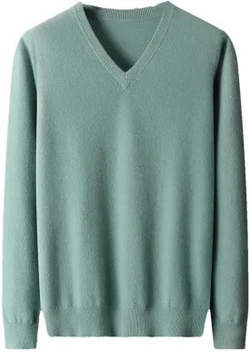 Vsadsau Men's Autumn and Winter Merino Wool Sweater V-Neck Knitted Casual Loose Pullover