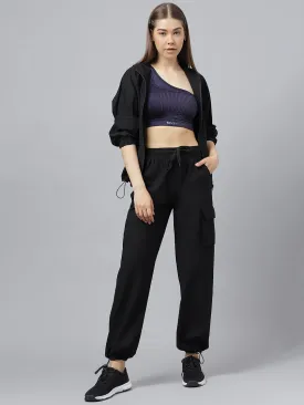 Women self design hooded sporty track jacket