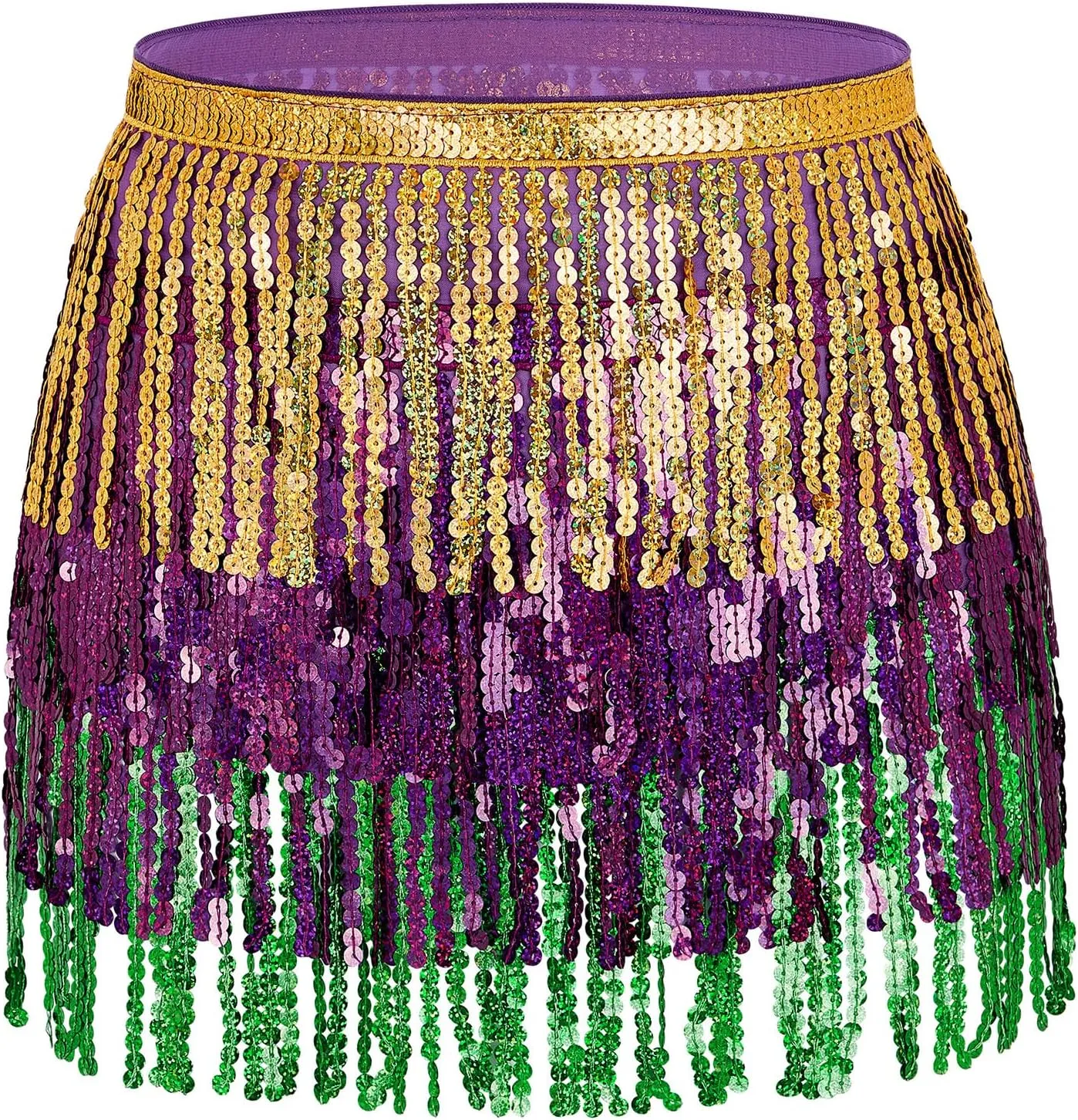 Womens Belly Dance Hip Scarf with Sparkly Fringe Rave Party Sequin Skirt Costume Festival Tassel Skirt
