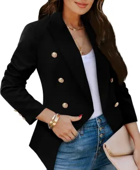 Womens Casual Blazer Lightweight Gold Button Long Sleeve Lapel Jacket Work 0ffice Suit Cardigan