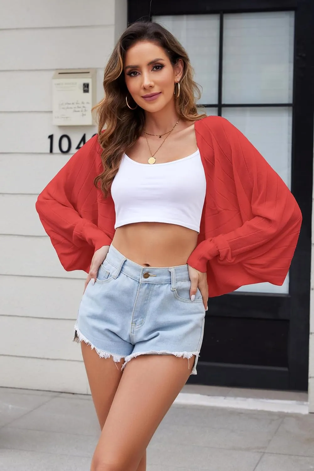 Women's Open Front Casual Long Sleeve Loose Batwing Sweaters Cardigan Lightweight Shrug Knit Bolero Tops