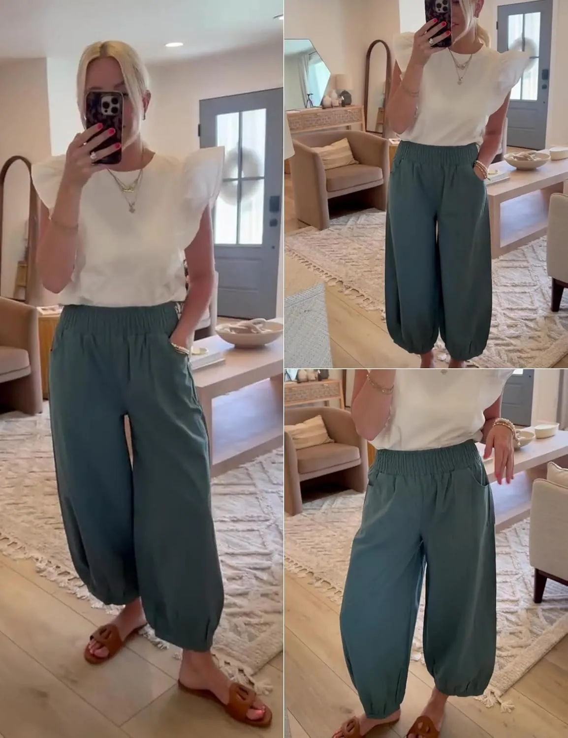 Xiaoxuemeng Womens Wide Leg Pants Cotton Linen Barrel Pants Elastic Waisted Lounge Trousers with Pockets