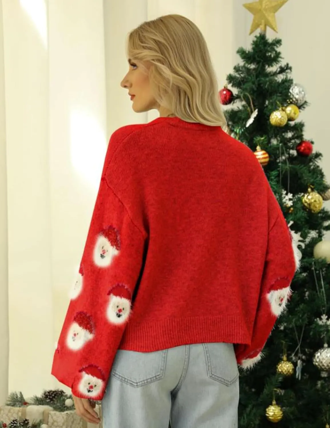 Yimoon Ugly Christmas Sweater for Women Xmas Holiday Party Funny Santa Sweater Cute Cropped Knitted Pullover Tops