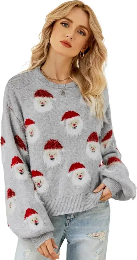 Yimoon Ugly Christmas Sweater for Women Xmas Holiday Party Funny Santa Sweater Cute Cropped Knitted Pullover Tops