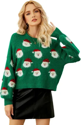 Yimoon Ugly Christmas Sweater for Women Xmas Holiday Party Funny Santa Sweater Cute Cropped Knitted Pullover Tops