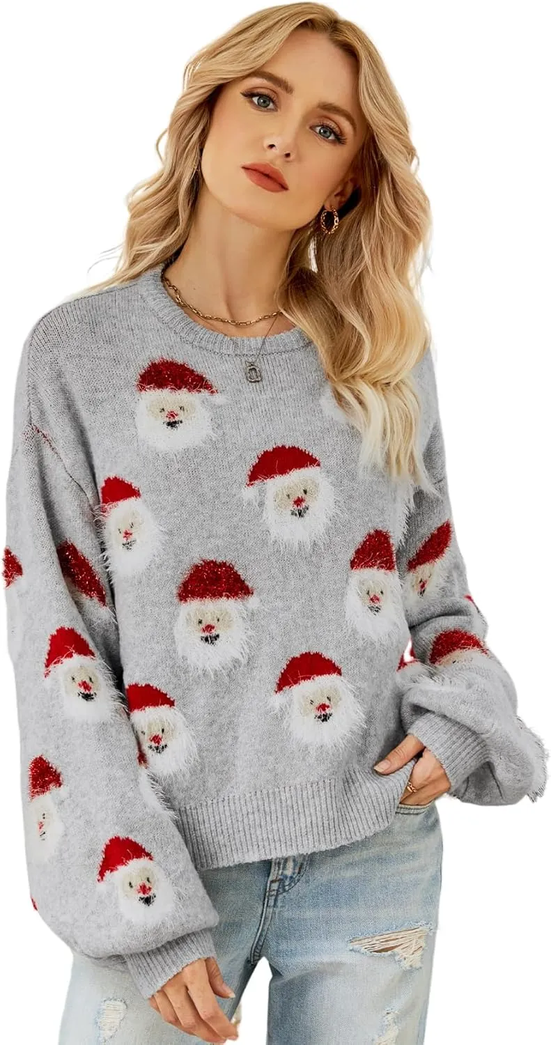 Yimoon Ugly Christmas Sweater for Women Xmas Holiday Party Funny Santa Sweater Cute Cropped Knitted Pullover Tops
