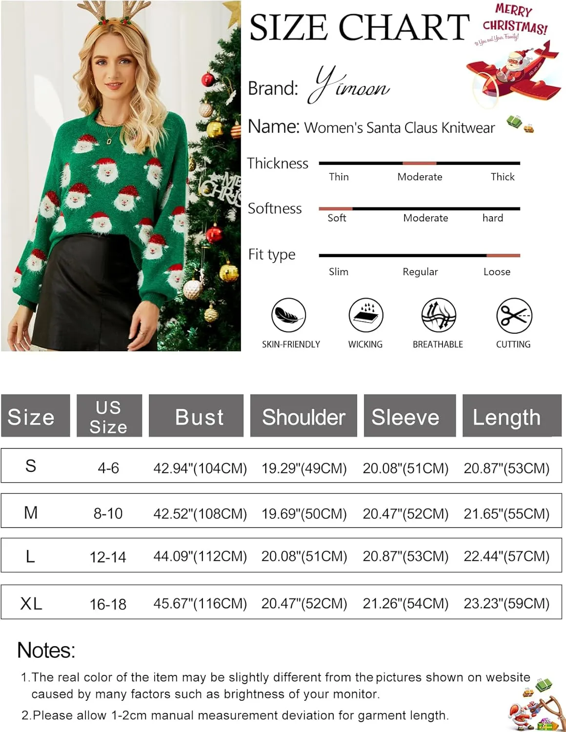 Yimoon Ugly Christmas Sweater for Women Xmas Holiday Party Funny Santa Sweater Cute Cropped Knitted Pullover Tops